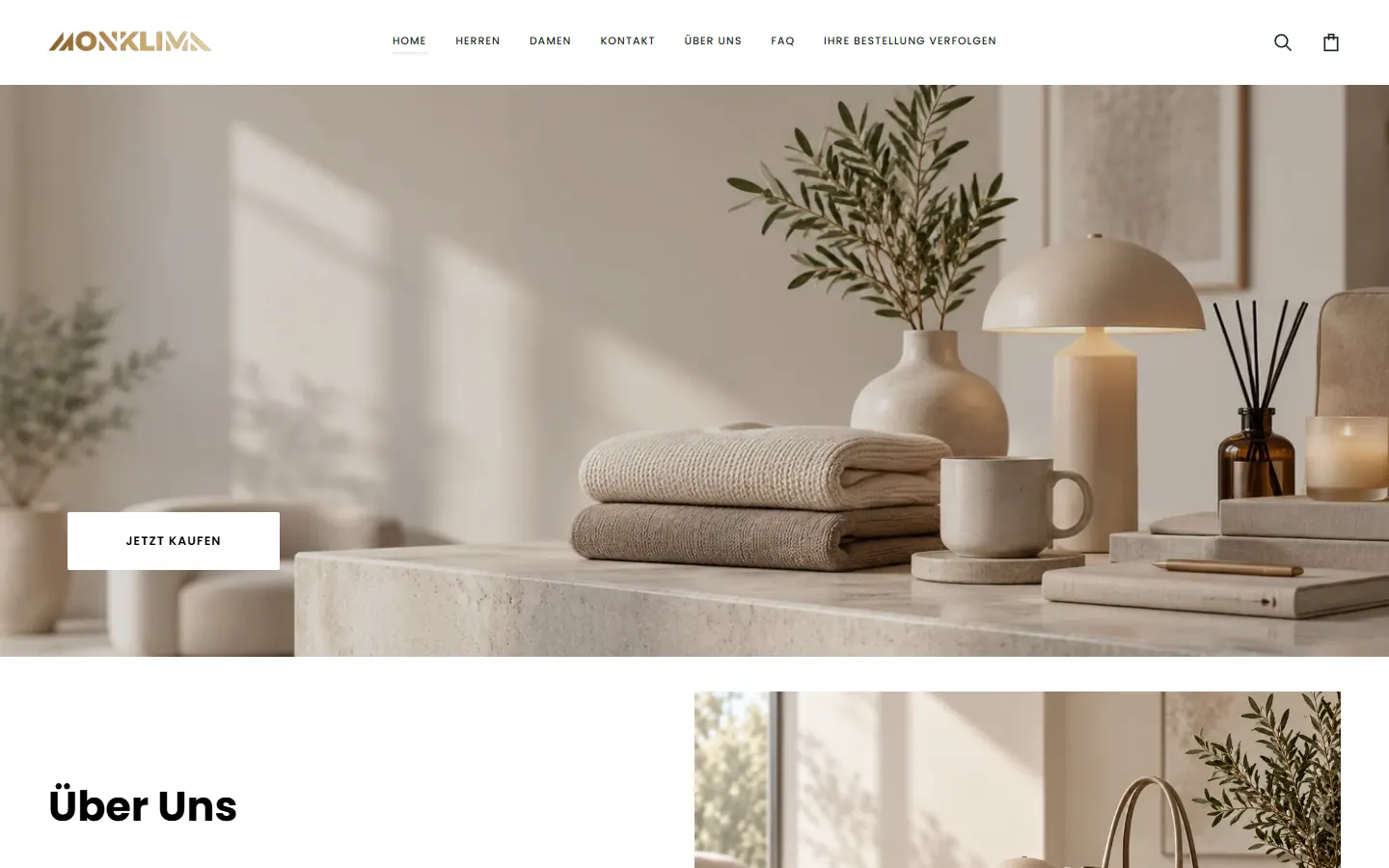 Homepage of monklima.com, a German fashion store I've worked on