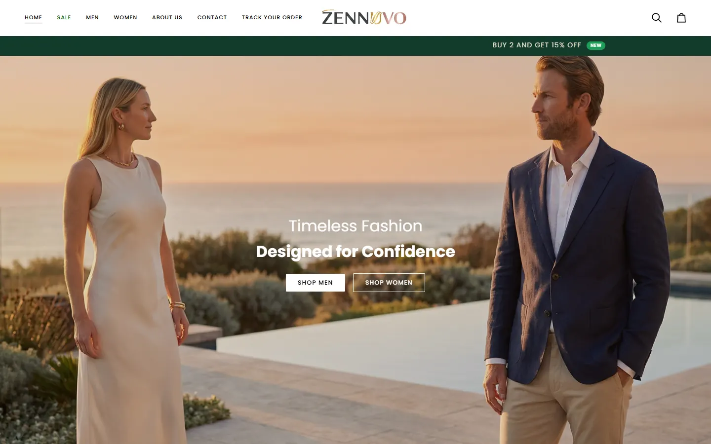 Homepage of zennuvo.com, an Australian fashion store I've worked on
