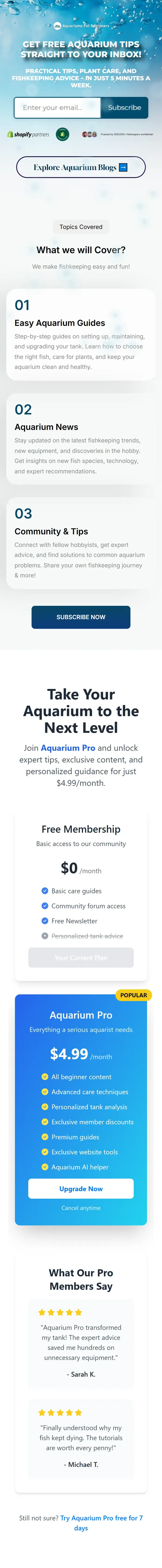 Full homepage of aquariumsforbeginners.com on mobile