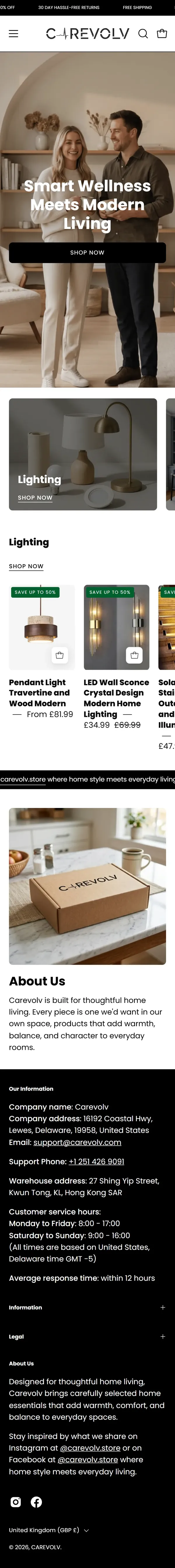 Full homepage of carevolv.com on mobile