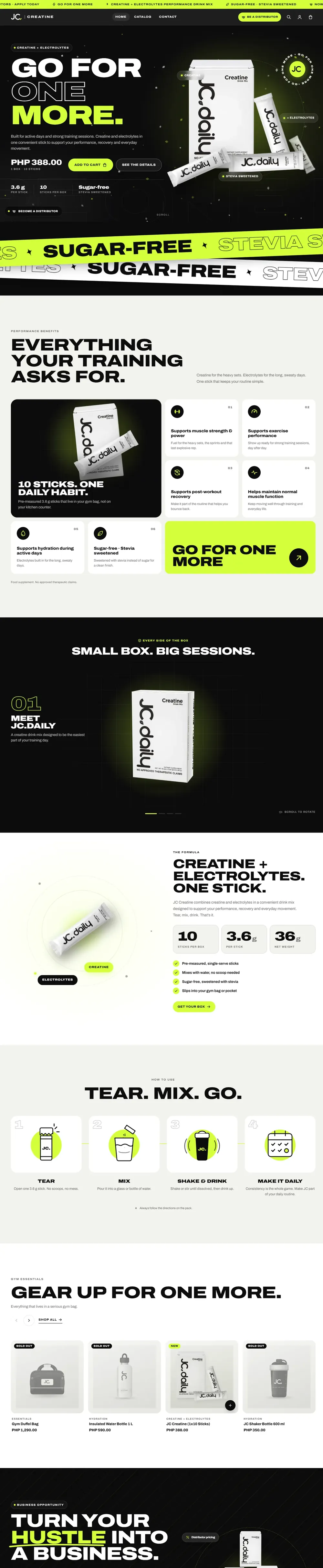 Homepage of jcdailycreatine.com on desktop