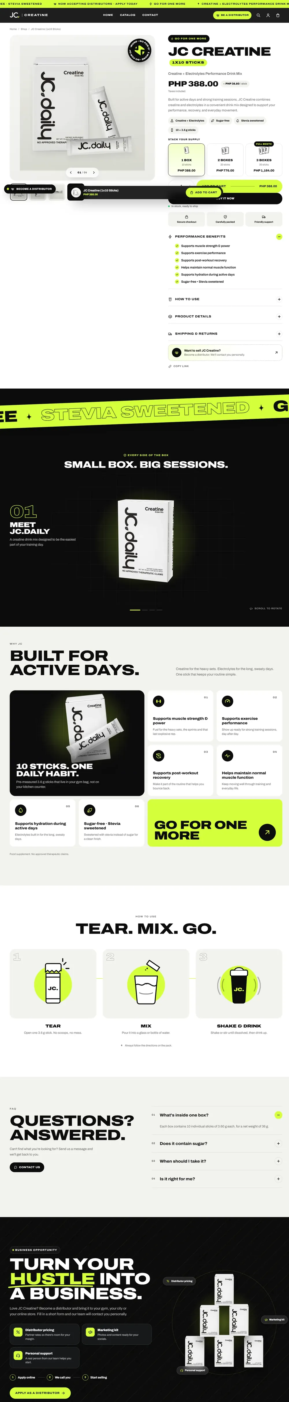 Product page for JC Creatine on desktop