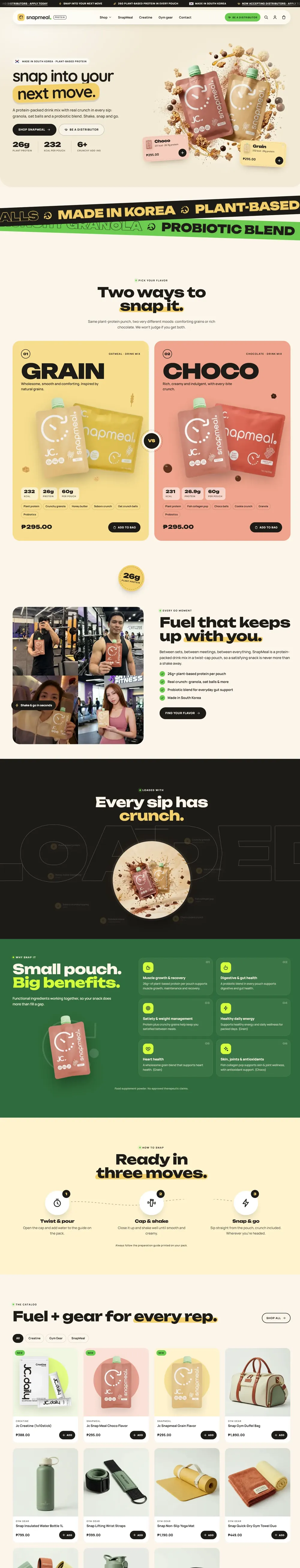 Homepage of snapmealprotein.com on desktop