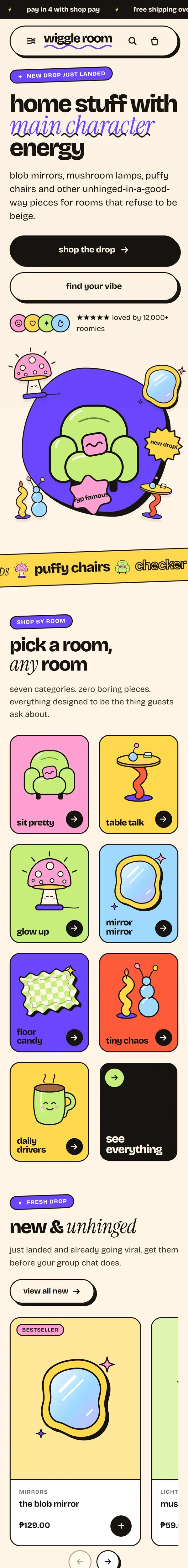 Homepage of the Wiggle Room store on mobile